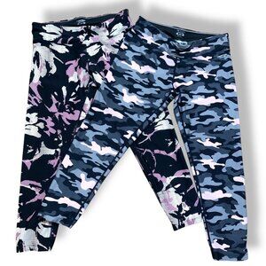 Calvin Klein‎ Performance Leggings Lot of 2 Camouflage Pink Blue Gray Wicking LG